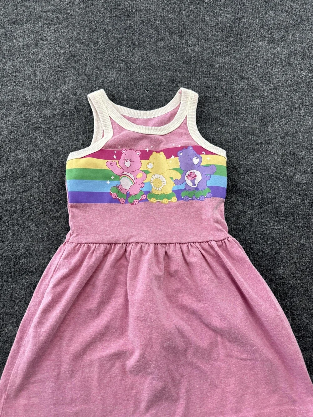 Care Bears Tank Dress Girls XS 4/5 Pink Rainbow Graphic Roller Skates Cute